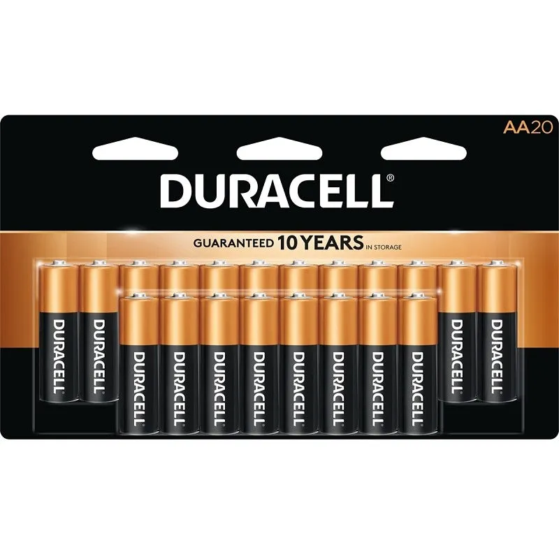 Duracell MN1500B20 Battery, 1.5 V Battery, 2450 mAh, AA Battery, Alkaline, Rechargeable: No, Black/Copper