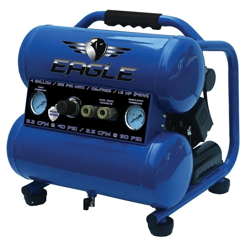 Eagle Silent Series EA-4000 Portable Air Compressor, Tool Only, 4 gal Tank, 1 hp, 115 VAC, 125 psi Pressure, 1-Stage