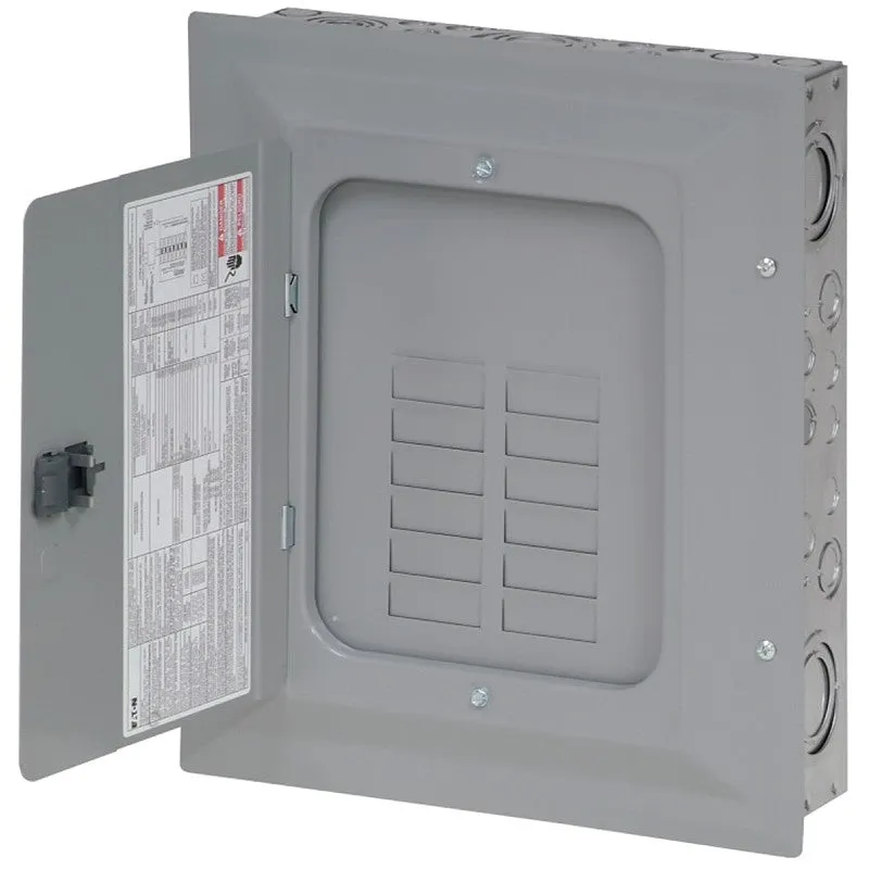 Eaton BRP12L125G Load Center, 125 A, 24-Pole, 12-Space, 24-Circuit, Main Lug, Plug-On Neutral, Type BR