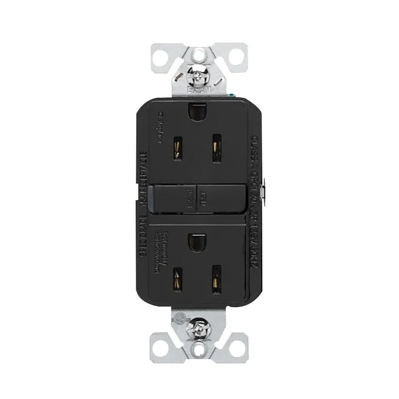 Eaton GF15BK-WP GFCI Receptacle, 125 V, 15 A, NEMA: NEMA 5-15R, Back, Side Wiring, Black