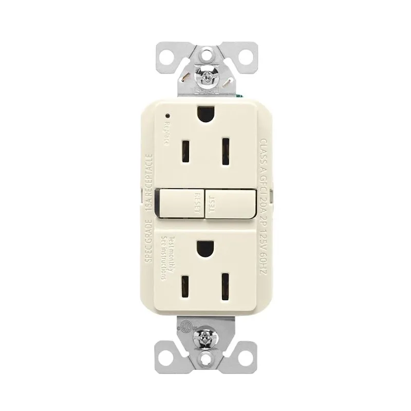Eaton GF15LA-BX-L Receptacle, 125 V, 15 A, NEMA: 5-15R, GFCI Socket, Back, Side Wiring, Light Almond (Pack of 10)