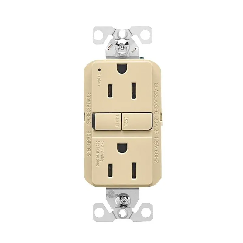 Eaton GF15V-BX-L GFCI Receptacle, 125 V, 15 A, NEMA: NEMA 5-15R, Back, Side Wiring, Ivory