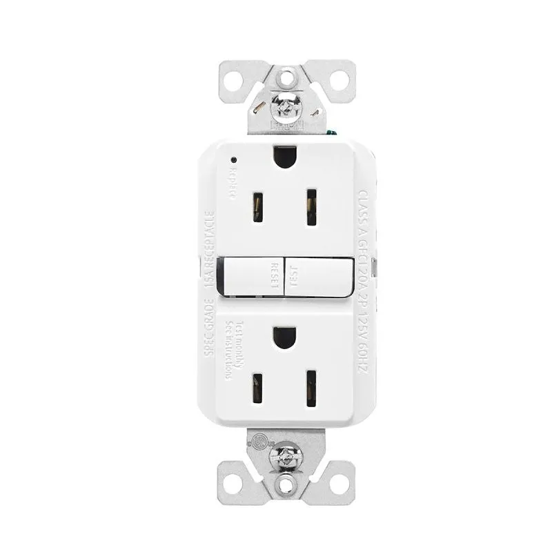Eaton GF15W-BX-L Receptacle, 125 V, 15 A, NEMA: 5-15R, GFCI Socket, Back, Side Wiring, White (Pack of 10)