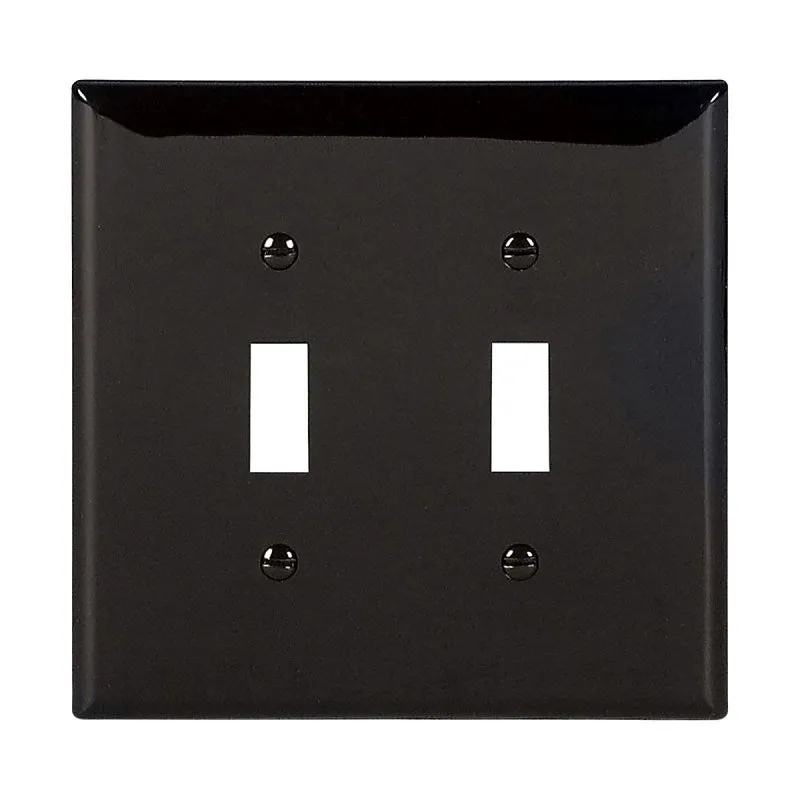 Eaton PJ2BK Toggle Wallplate, 4.87 in L, 4.94 in W, 2-Gang, Polycarbonate, Black, Gloss (Pack of 20)