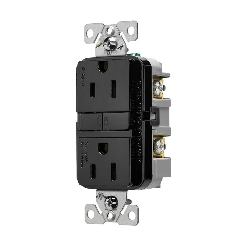 Eaton TRGF15BK Receptacle, 125 V, 15 A, NEMA: 5-15R, GFCI Socket, Back, Side Wiring, Black (Pack of 10)