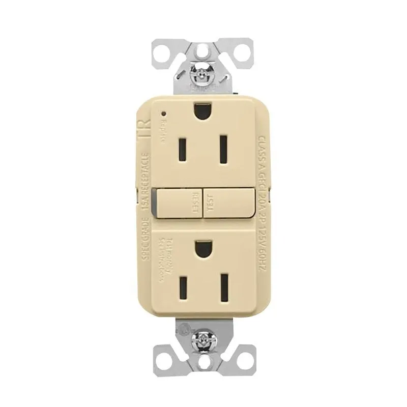 Eaton TRGF15V-3-L Tamper-Resistant GFCI Receptacle, 125 V, 15 A, NEMA: NEMA 5-15R, Back, Side Wiring, Ivory