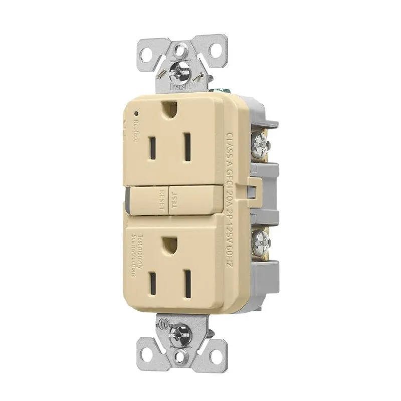 Eaton TRGF15V-BX-L Receptacle, 125 V, 15 A, NEMA: 5-15R, GFCI Socket, Back, Side Wiring, Ivory (Pack of 6)