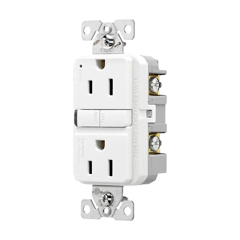 Eaton TRGF15W-BX-L Receptacle, 125 V, 15 A, NEMA: 5-15R, GFCI Socket, Back, Side Wiring, White (Pack of 6)