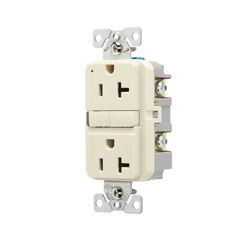 Eaton TRGF20LA-BX-L Receptacle, 125 V, 20 A, NEMA: 5-20R, GFCI Socket, Back, Side Wiring, Light Almond (Pack of 6)
