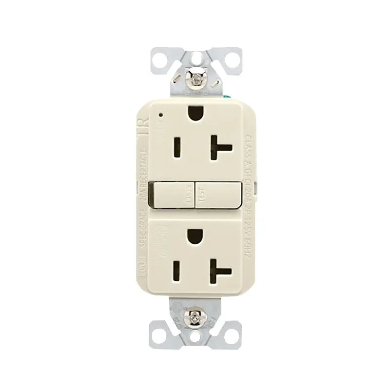 Eaton TRGF20LA Tamper-Resistant GFCI Receptacle, 125 V, 20 A, NEMA: NEMA 5-20R, Back, Side Wiring, Light Almond