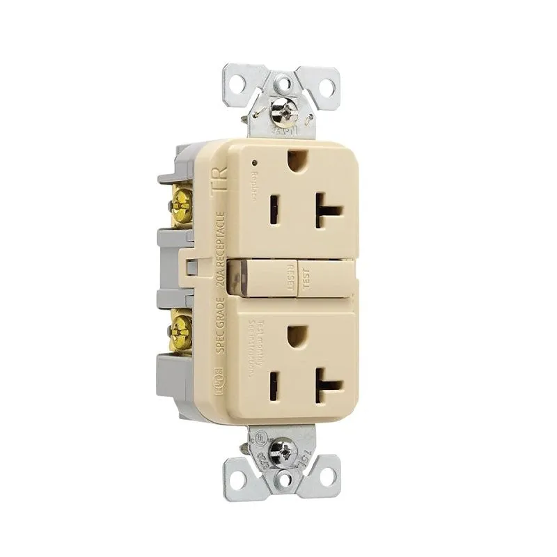 Eaton TRGF20V-BX-L Receptacle, 125 V, 20 A, NEMA: 5-20R, GFCI Socket, Back, Side Wiring, Ivory