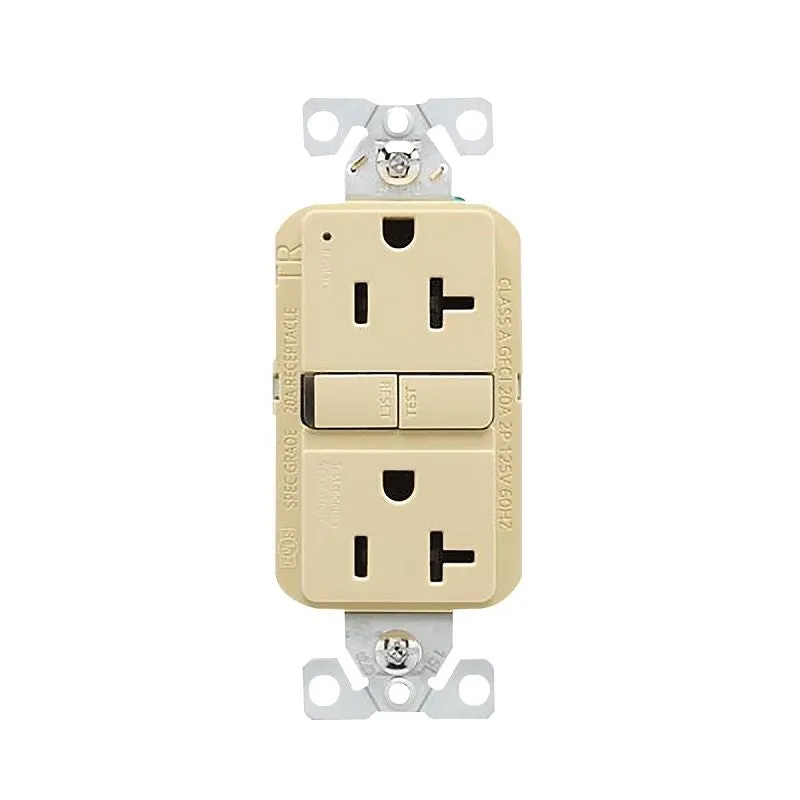 Eaton TRGF20V Tamper-Resistant GFCI Receptacle, 125 V, 20 A, NEMA: NEMA 5-20R, Back, Side Wiring, Ivory