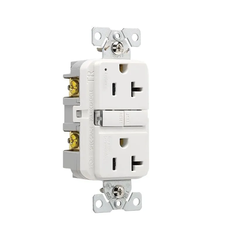 Eaton TRGF20W-BX-L Receptacle, 125 V, 20 A, NEMA: 5-20R, GFCI Socket, Back, Side Wiring, White (Pack of 10)