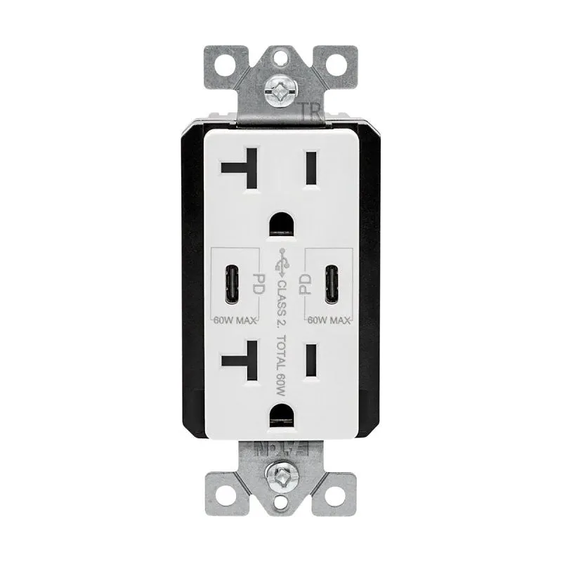 Eaton TRUSBPDC20W-BOX Receptacle, 20 A, 125 V, Type C USB, NEMA: 5-20R, White (Pack of 4)