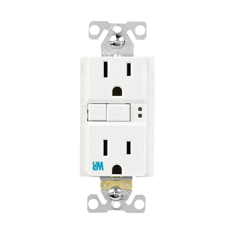 Eaton TWRGF15W Tamper and Weather-Resistant GFCI Receptacle, 125 V, 15 A, NEMA: NEMA 5-15R, Back, Side Wiring