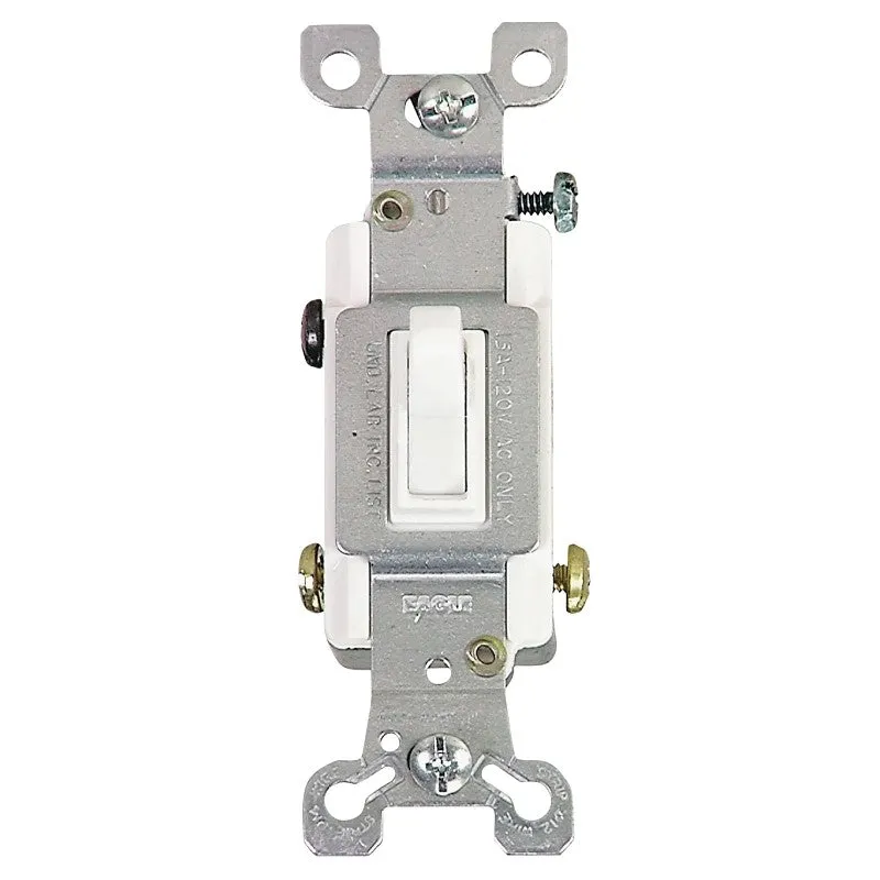 Eaton Wiring Devices 1303-7W-BOX Toggle Switch, 15 A, 120 V, Polycarbonate Housing Material, White, Flush Mount (Pack of 10)