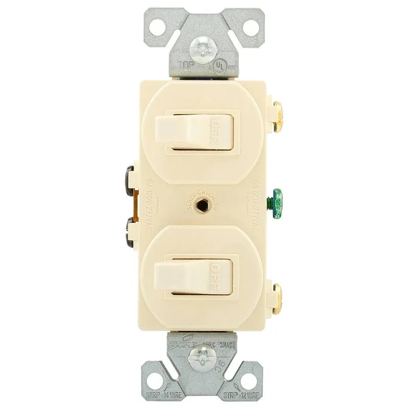Eaton Wiring Devices 271LA Series Combination Toggle Switch, Light Almond, 15 A, 120/277 V, Screw Terminal (Pack of 10)
