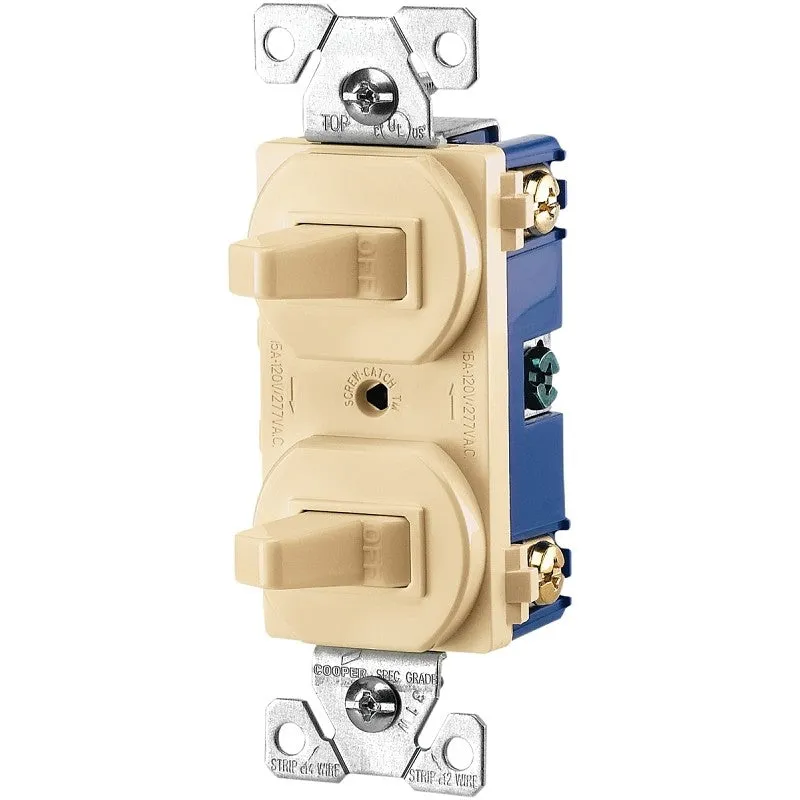 Eaton Wiring Devices 275V-BOX Combination Toggle Switch, 15 A, 120/277 V, Screw Terminal, Steel Housing Material
