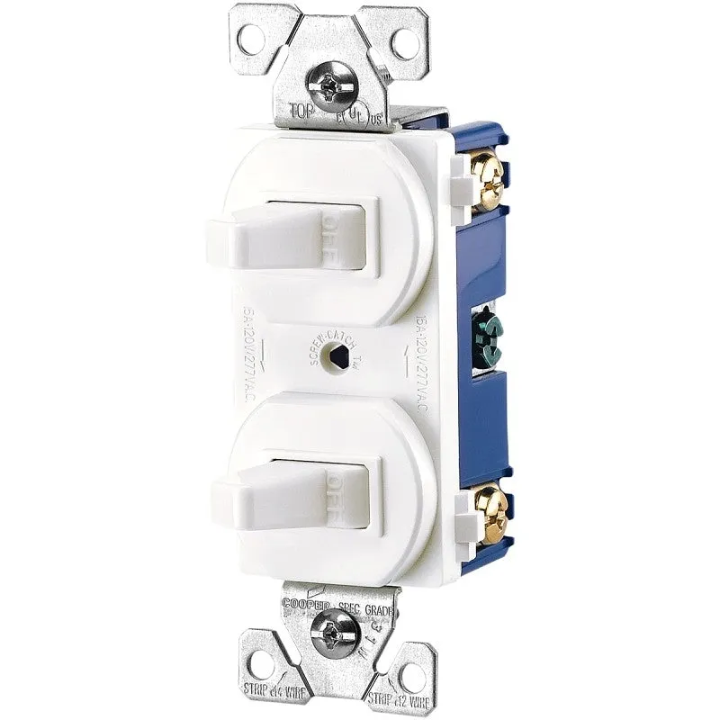 Eaton Wiring Devices 275W-BOX Series Combination Toggle Switch, White, 15 A, 120/277 V, Screw Terminal, 1-Poles