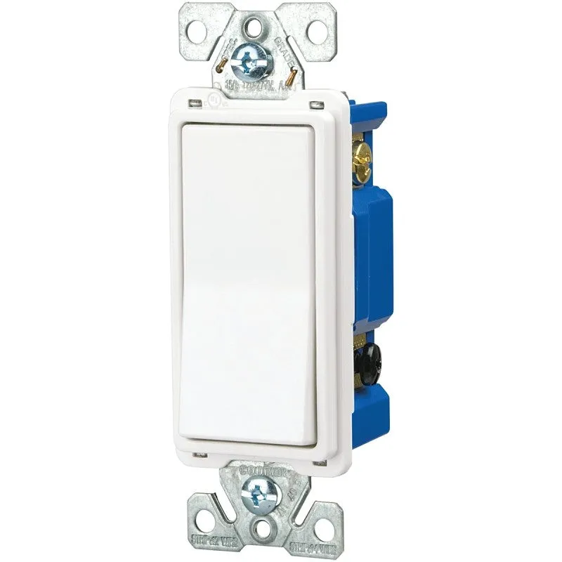 Eaton Wiring Devices 7500 7504W-BOX Rocker Switch, 15 A, 120/277 V, 4-Way, Lead Wire Terminal, White