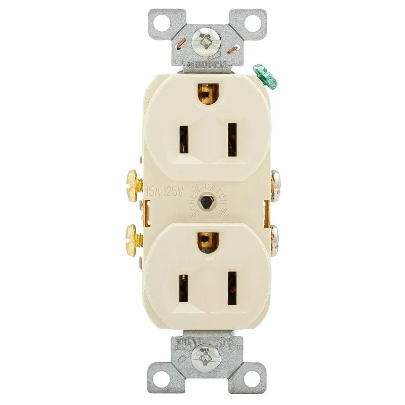 Eaton Wiring Devices CR15LA Duplex Receptacle, 2 -Pole, 15 A, 125 V, Side Wiring, NEMA: 5-15R, Light Almond (Pack of 10)