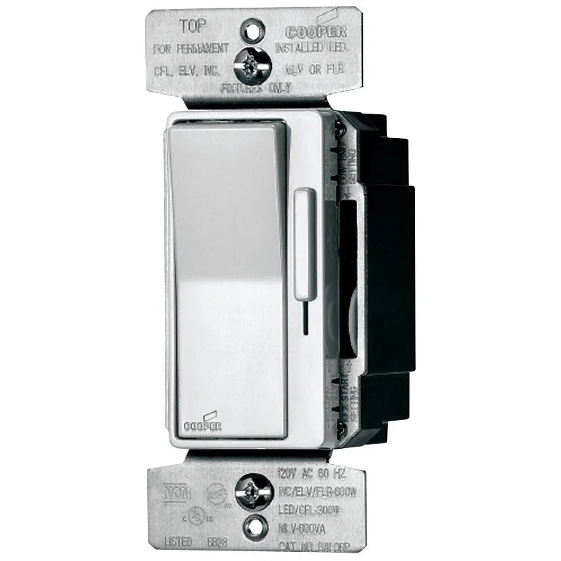 Eaton Wiring Devices DUL06P-C2-KB-L Decorator Dimmer, 120 V, 300 W, CFL, Halogen, Incandescent, LED Lamp, 3-Way