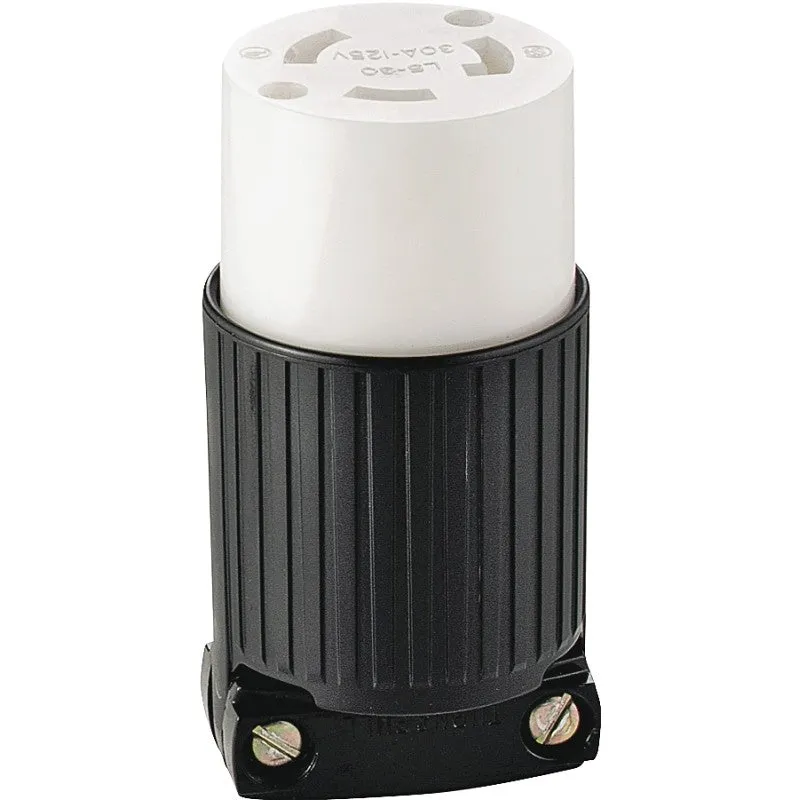 Eaton Wiring Devices L530C Twist Lock Connector, 2 -Pole, 30 A, 125/250 V, NEMA: NEMA L5-30, Black/White
