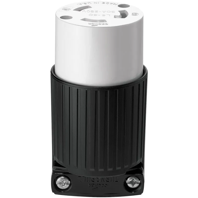 Eaton Wiring Devices L630C Twist Lock Connector, 2 -Pole, 30 A, 250 V, NEMA: NEMA L6-30, Black/White