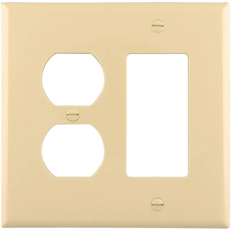 Eaton Wiring Devices PJ826V Combination Wallplate, 4-7/8 in L, 4-15/16 in W, Mid, 2-Gang, Polycarbonate, Ivory, Screw (Pack of 20)