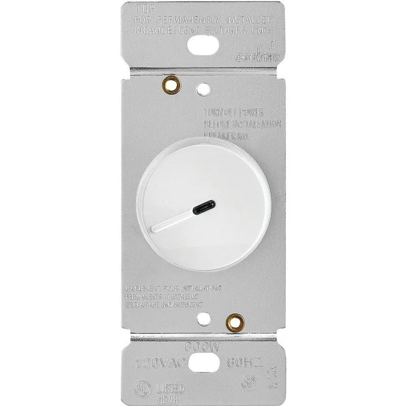 Eaton Wiring Devices RI06PL-W-K Rotary Dimmer, 120 V, 600 W, Halogen, Incandescent Lamp, 3-Way, White