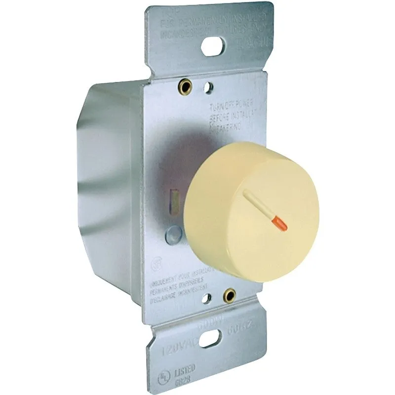 Eaton Wiring Devices RI306PL-V-K Rotary Dimmer, 120 V, 600 W, Incandescent Lamp, 3-Way, Ivory