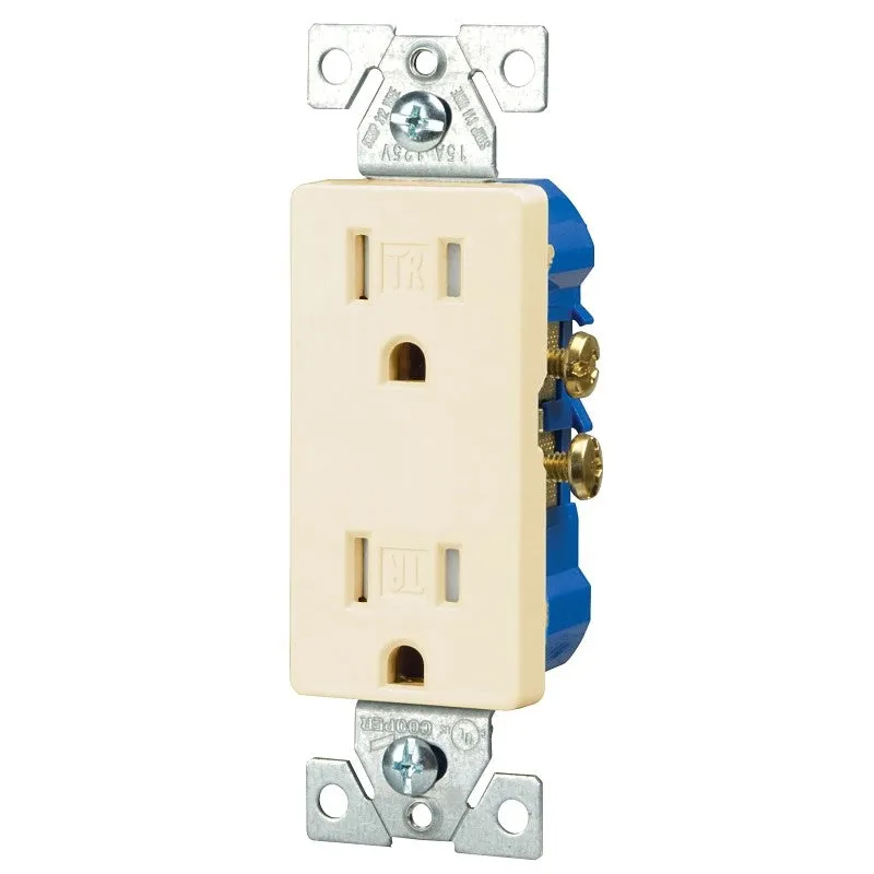 Eaton Wiring Devices TR1107LA-BOX Duplex Receptacle, PVC, Light Almond, 2-Pole, 15 A, 125 V, Push-in, Side Wiring (Pack of 10)