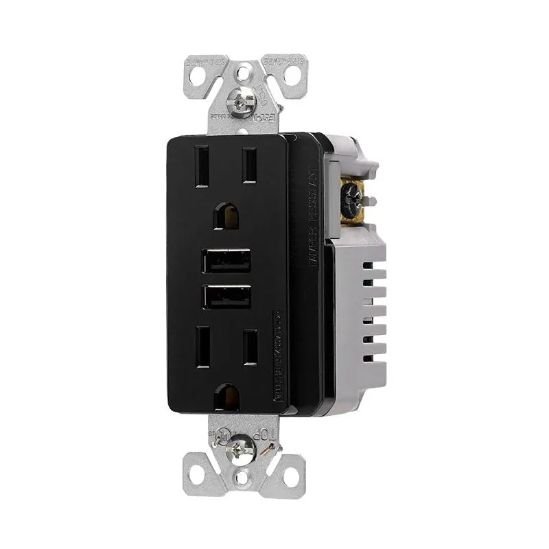 Eaton Wiring Devices TR7765BK-KB-L Combination USB Charger with Duplex Receptacle, 2-Pole, 15 A, 125 V, 2-USB Port (Pack of 4)