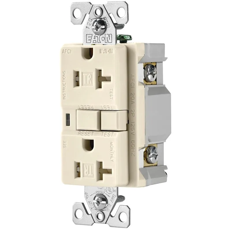 Eaton Wiring Devices TRAFCI20LA AFCI Receptacle, 2 -Pole, 20 A, 125 V, Back, Side Wiring, NEMA: 5-20R