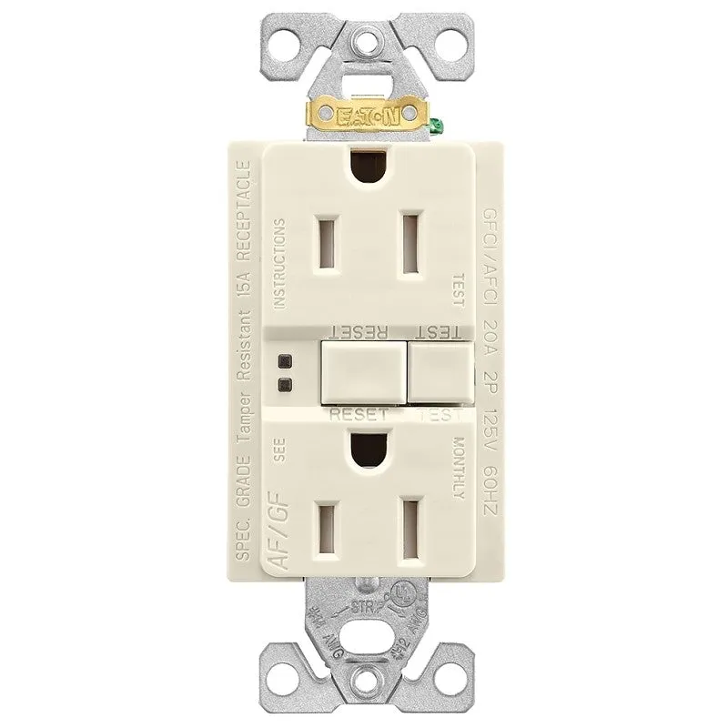 Eaton Wiring Devices TRAFGF15LA-K-L Duplex Receptacle Wallplate, 2 -Pole, 15 A, 125 V, Back, Side Wiring