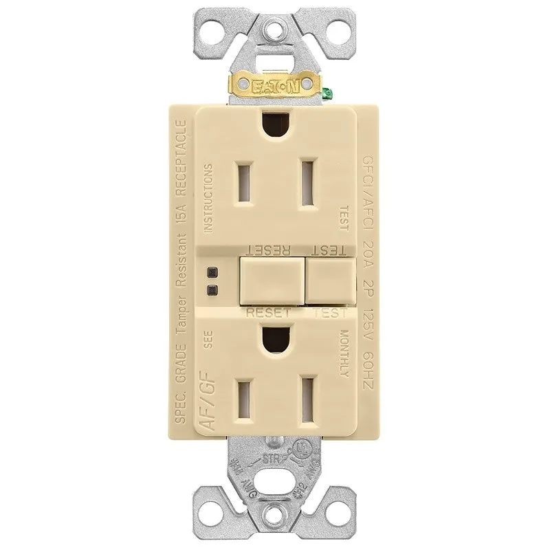 Eaton Wiring Devices TRAFGF15V-K-L Duplex Receptacle Wallplate, 2 -Pole, 15 A, 125 V, Back, Side Wiring, Ivory