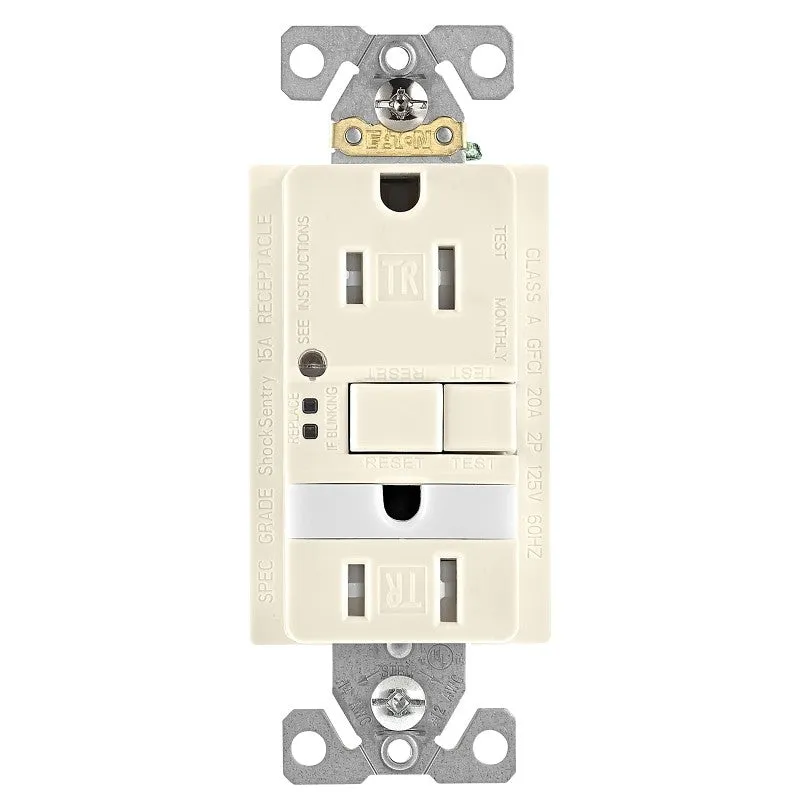 Eaton Wiring Devices TRSGFNL15LA GFCI and Nightlight, 2 -Pole, 15 A, 125 V, Back, Side Wiring, NEMA: 5-15R