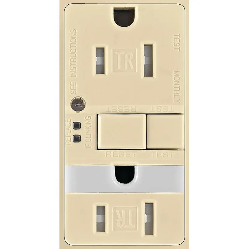 Eaton Wiring Devices TRSGFNL15V-K GFCI and Nightlight, 2 -Pole, 15 A, 125 V, Back, Side Wiring, NEMA: 5-15R, Ivory
