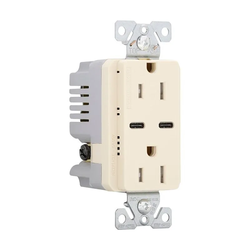 Eaton Wiring Devices TRUSBC15V-BOX Combination USB Charger with Duplex Receptacle, 2-Pole, 15 A, 125 V, 2-USB Port (Pack of 10)
