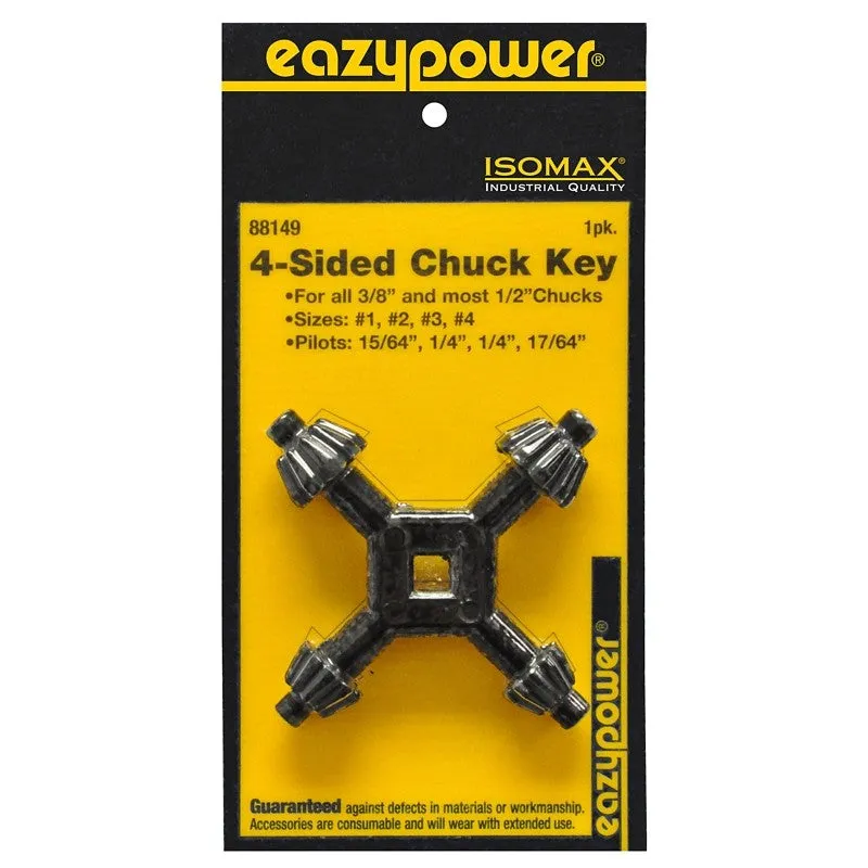 Eazypower 88149 4-Way Chuck Key, #1, #2, #3, #4 Chuck Key, 1/4, 15/64, 17/64 in Pilot (Pack of 6)