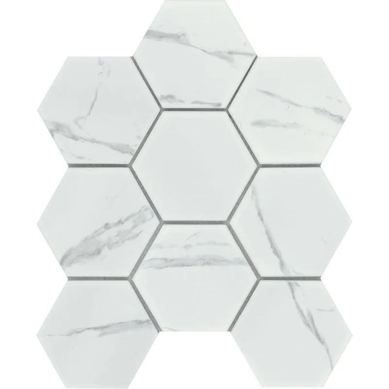 Emser Tile Elegan Series W95ELEGCA1011MH4M Porcelain Mosaic Tile, 11 in L Tile, 10 in W Tile, Pressed Edge, Calacata