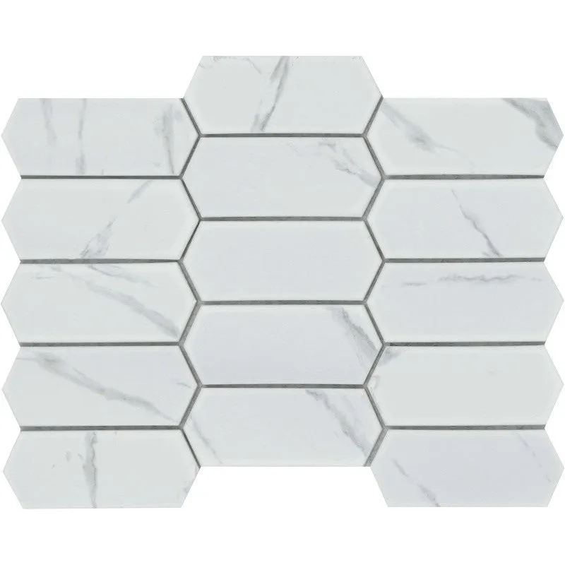 Emser Tile Elegan Series W95ELEGCA1013MTKM Porcelain Mosaic Tile, 14 in L Tile, 10 in W Tile, Pressed Edge, Calacata