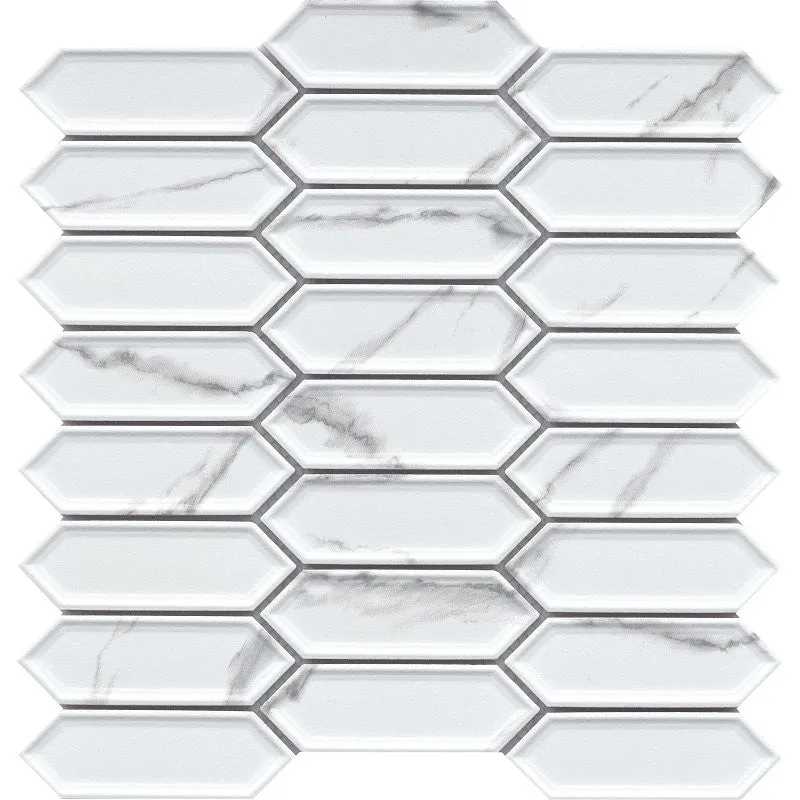 Emser Tile Elegan Series W95ELEGCA1111MPKM Porcelain Mosaic Tile, 13 in L Tile, 10 in W Tile, Pressed Edge, Calacata