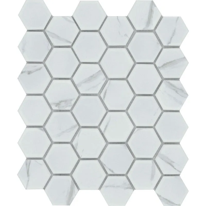 Emser Tile Elegan Series W95ELEGCA1113MH2M Porcelain Mosaic Tile, 13 in L Tile, 11 in W Tile, Pressed Edge, Calacata