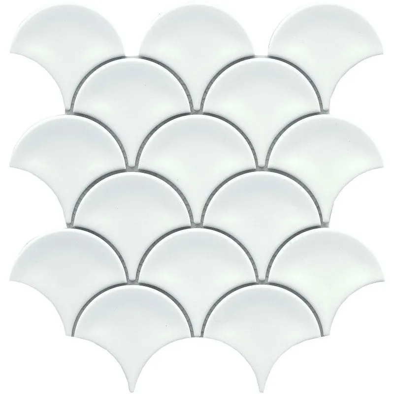 Emser Tile Reward Series F27REWAWH1011MFN Porcelain Mosaic Tile, 11 in L Tile, 10 in W Tile, Pressed Edge, Fan Pattern