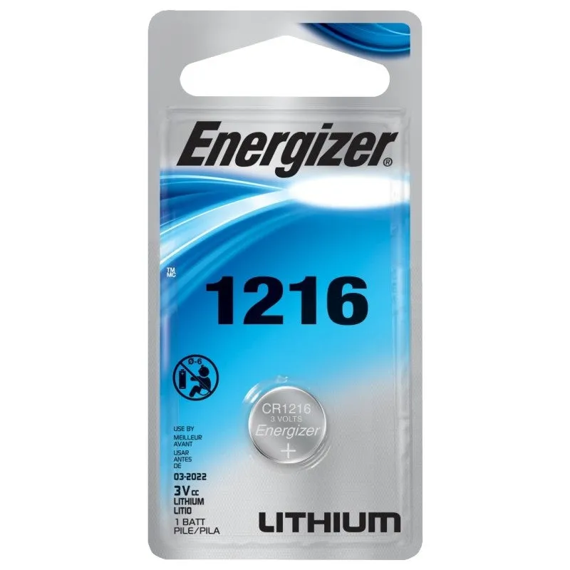 Energizer ECR1216BP Coin Cell Battery, 3 V Battery, 25 mAh, CR1216 Battery, Lithium, Manganese Dioxide (Pack of 6)
