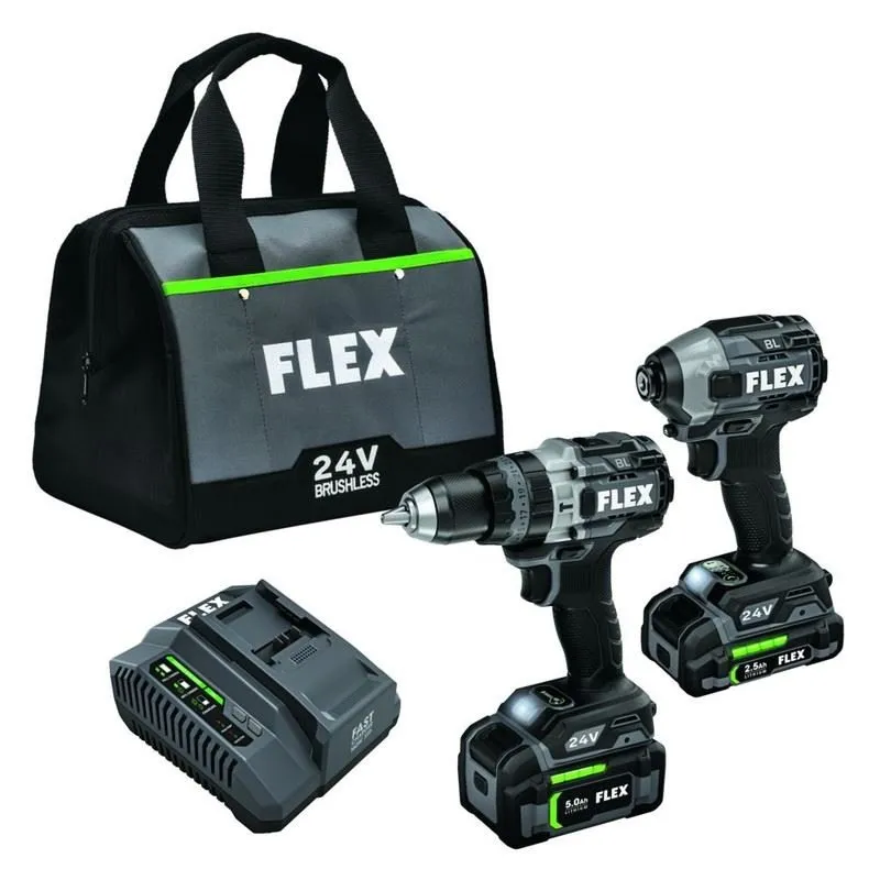 FLEX FXM202-2B 24V Brushless Hammer Drill (Turbo Mode) and Impact Driver w/ Quick Eject Kit