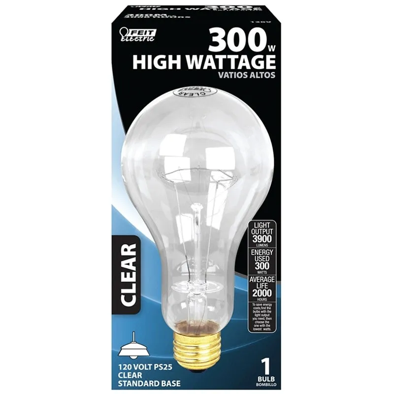Feit Electric 300M Incandescent Lamp, Clear Lamp, 3.12 in D x 6.95 in H Dimensions, 300 W, PS25 Lamp, 3900 Lumens (Pack of 6)