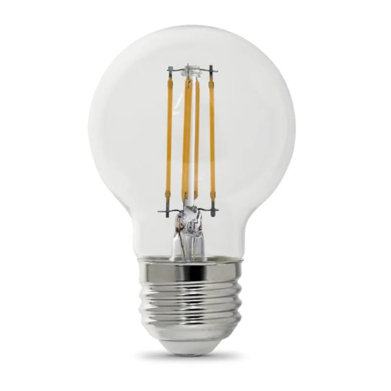Feit Electric BPGM60/927CA/FIL/2 LED Bulb, Globe, G16-1/2 Lamp, 60 W Equivalent, E26 Lamp Base, Dimmable, Clear