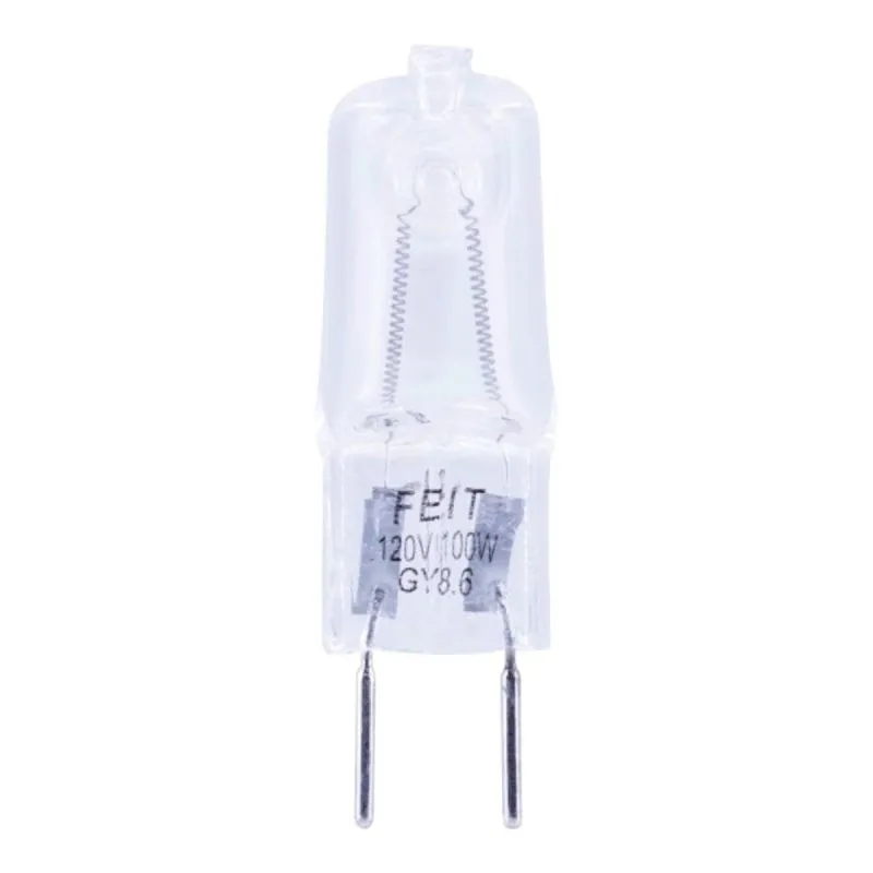 Feit Electric BPQ100/8.6 Halogen Bulb, 100 W, Candelabra GY8.6 Lamp Base, JCD T4 Lamp, 3000 K Color Temp (Pack of 12)